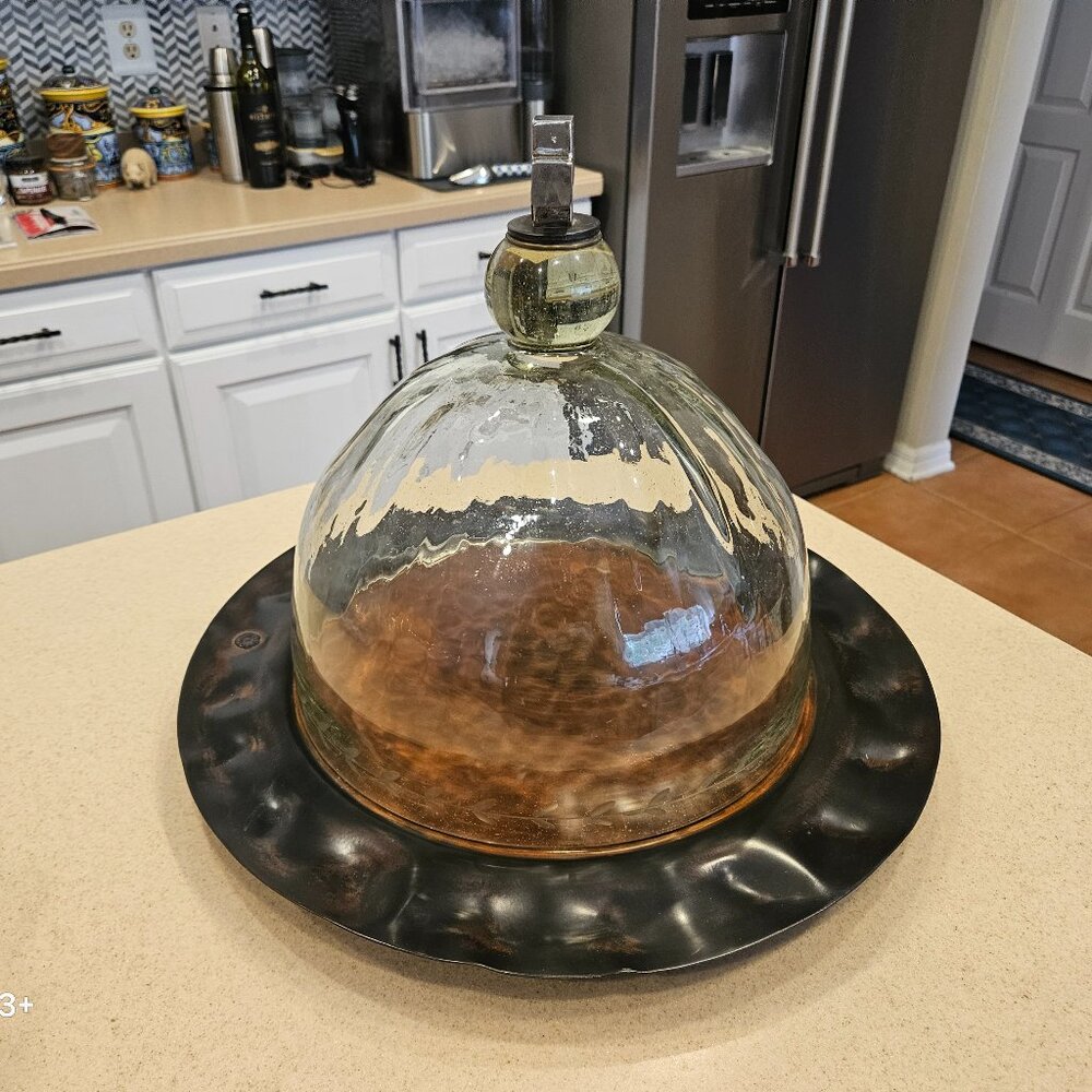 VERY RARE JAN BARBOGLIO HOUSE BLESSING CROSS CLOCHE DOME SERVER TRAY IRON FORGED - Picture 2 of 15